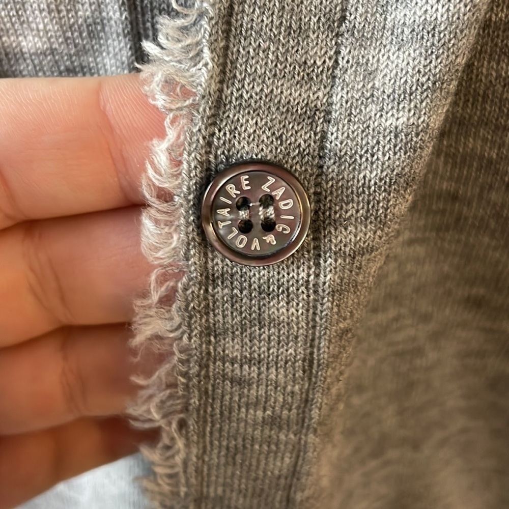 Zadig & Voltaire Skull Jewel Navy Gray Cardigan Pearl Buttons M - Picture 4 of 6
